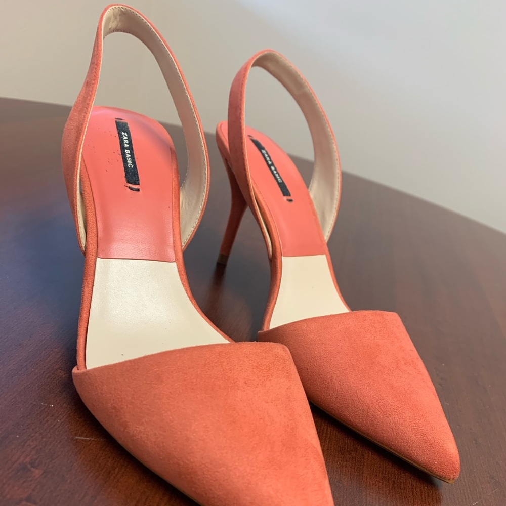 39 Zara Basic Slingback Heels, Orange - image 2